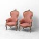 Pair of classic vintage armchairs in carved wood and fabric, 1950s