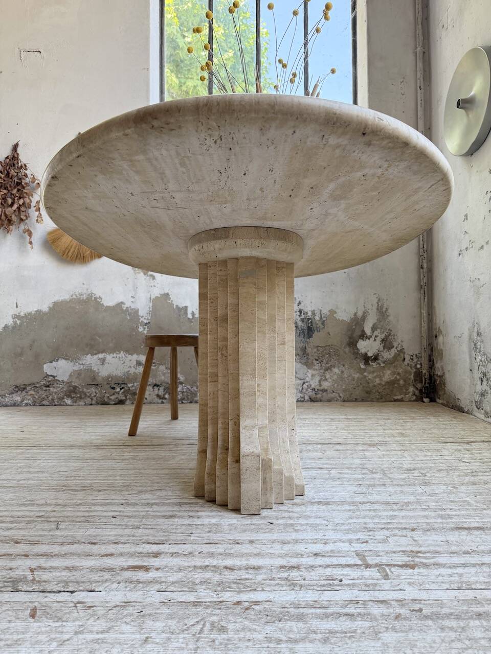 Travertine dining table 1970 Italy Tobia Scarpa