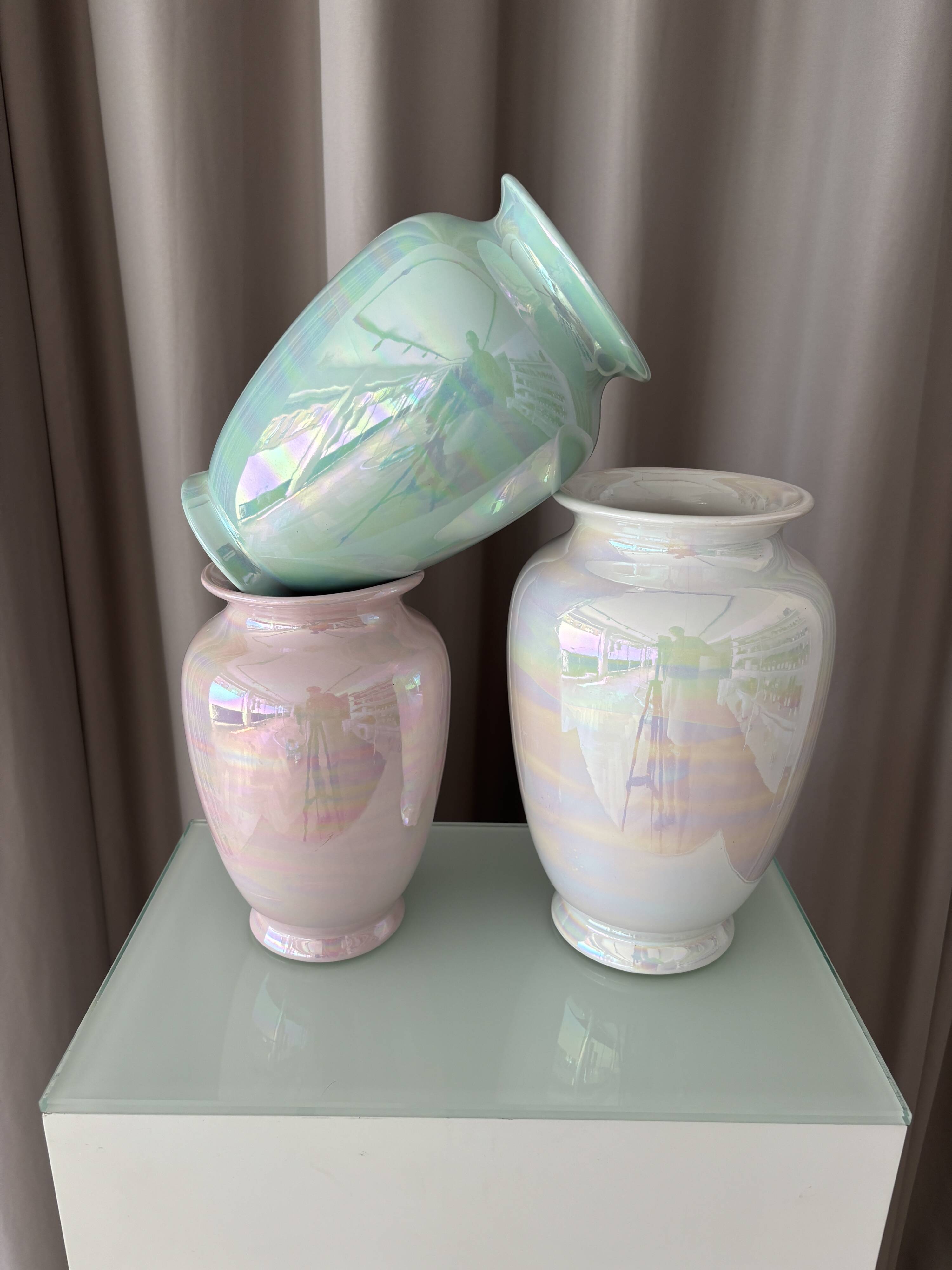 Vintage Pink Iridescent Ceramic Vase | Pearlescent Lustre Glaze | Postmoder