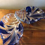 Set de 2 coupelles vide poche coquillage en verre coloré bleu
