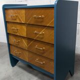 Atypical 1960s Scandinavian chest of drawers in blue Ainhoa Satiné with 4 drawers.