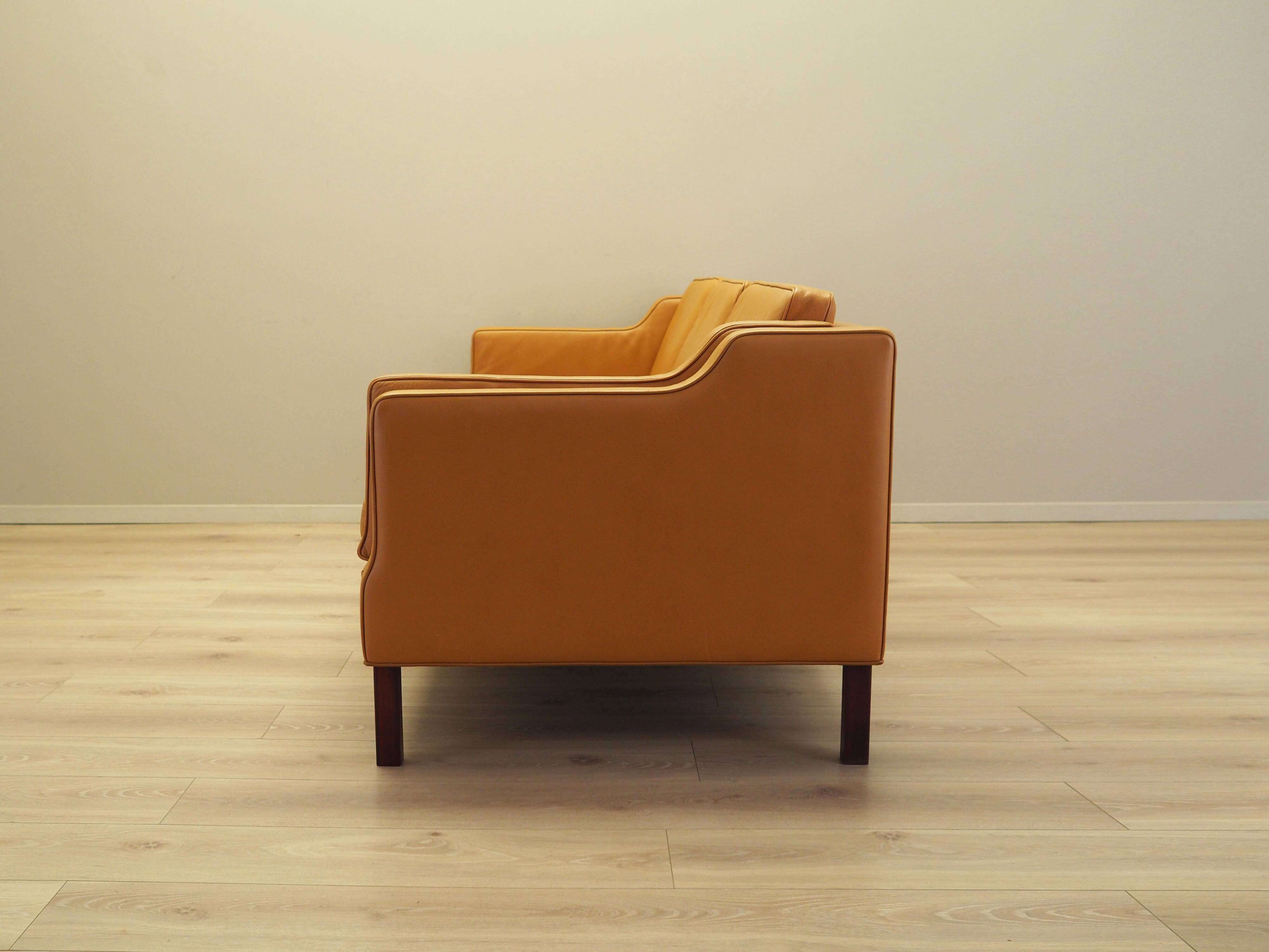 Orange leather sofa, Danish design, 1970s, production: Denmark
