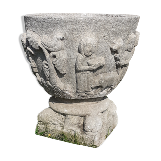 Large medieval stone planter, basin