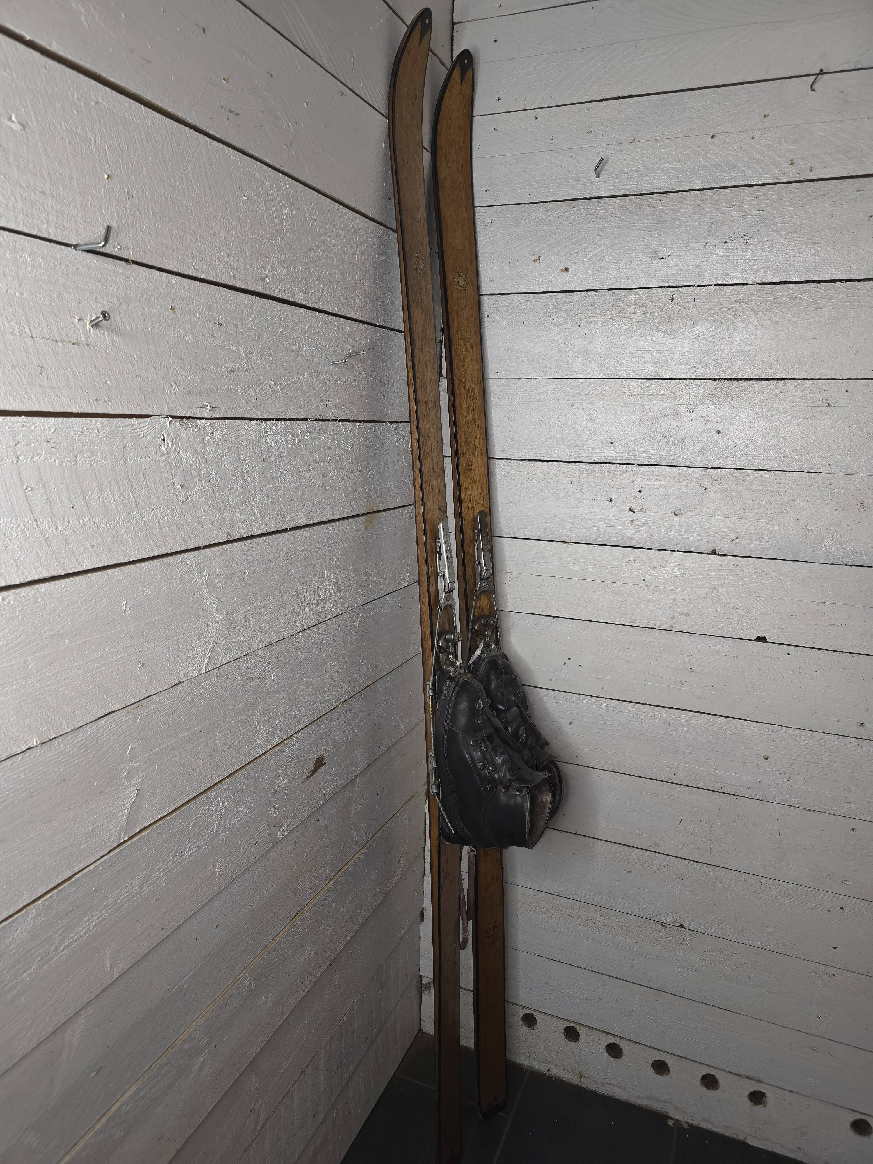 Pair of vintage wooden skis