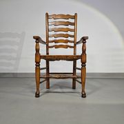 Set of 4 oak, rustic, farmhouse, ladderback dining chairs with rush seats 1960s