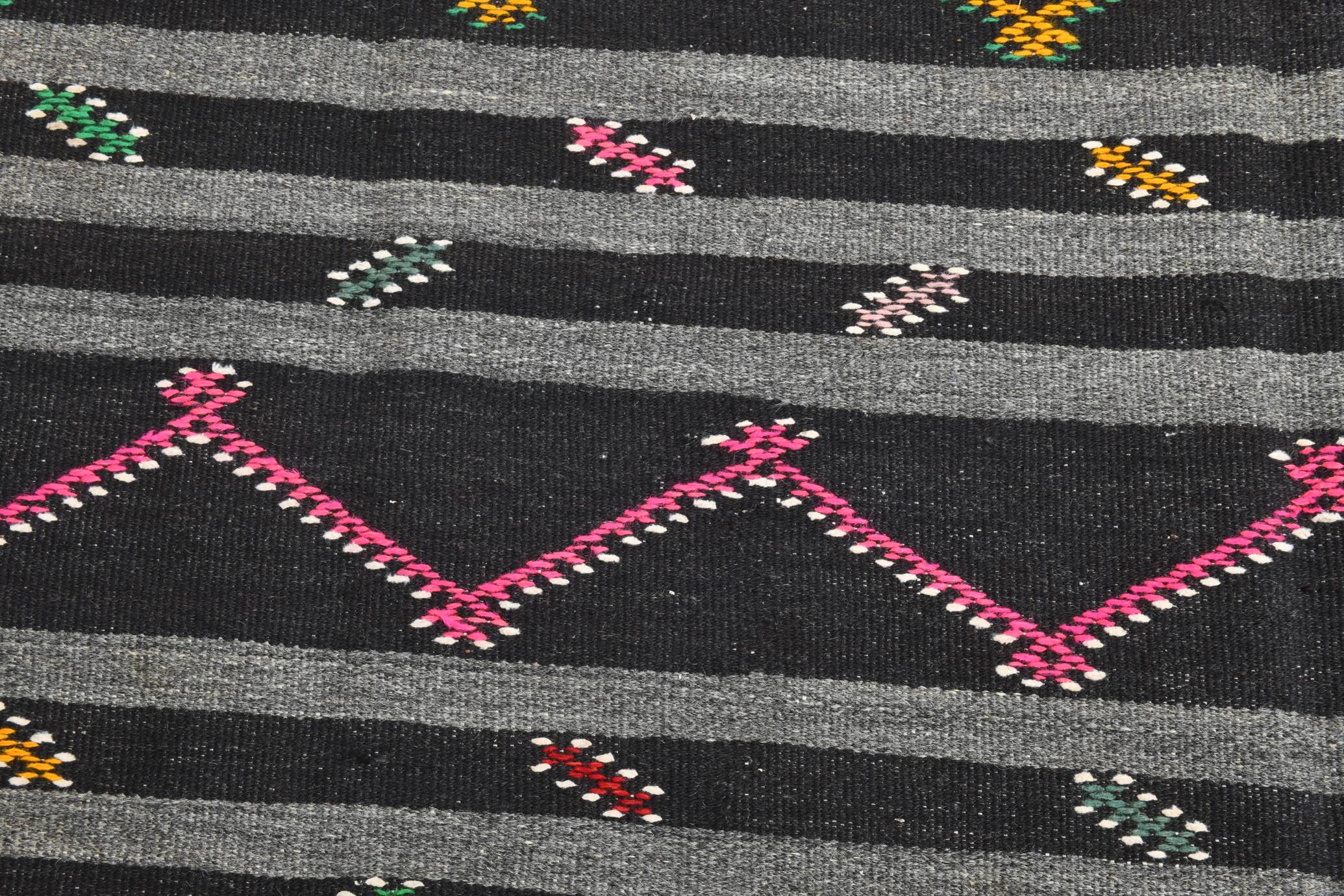 8x11 Gray & Black Striped Pattern Turkish Kilim Rug, 235x337Cm