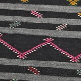 8x11 Gray & Black Striped Pattern Turkish Kilim Rug, 235x337Cm