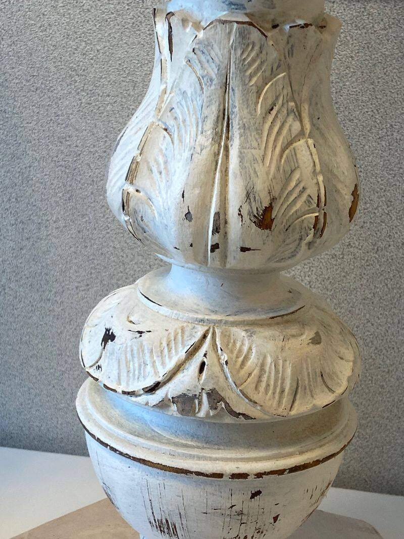 Pair of Large Candlesticks Candle Holders Turned Wood Carved Bleached