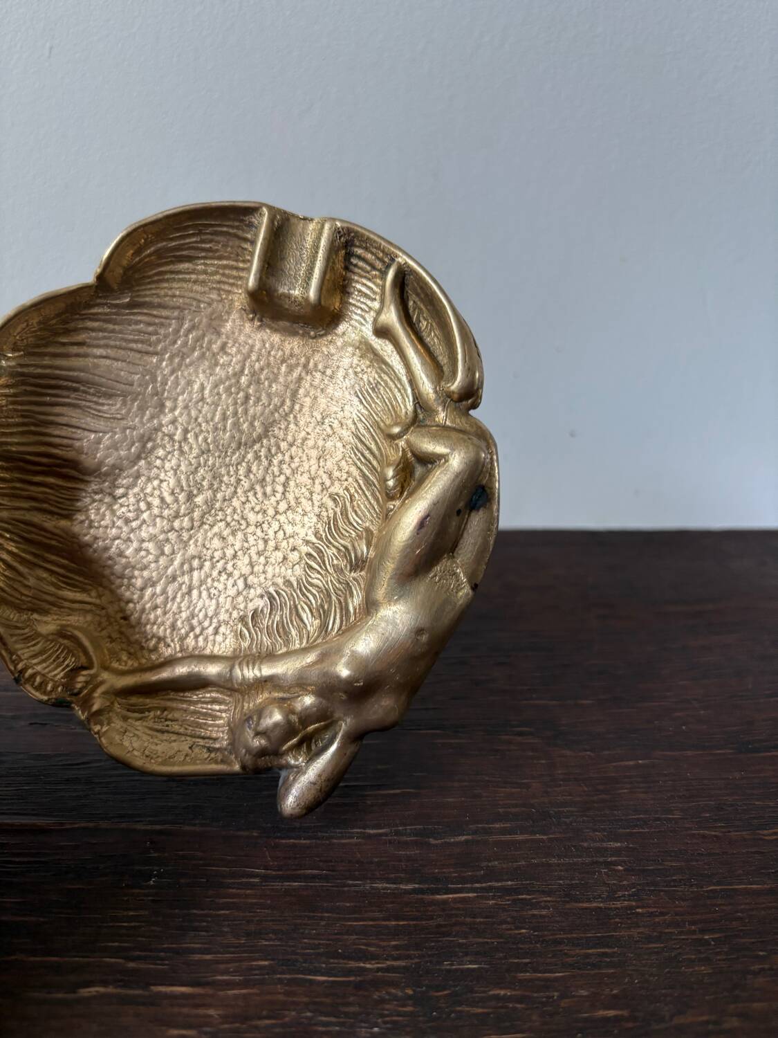 Art Nouveau bronze ashtray with a naked woman