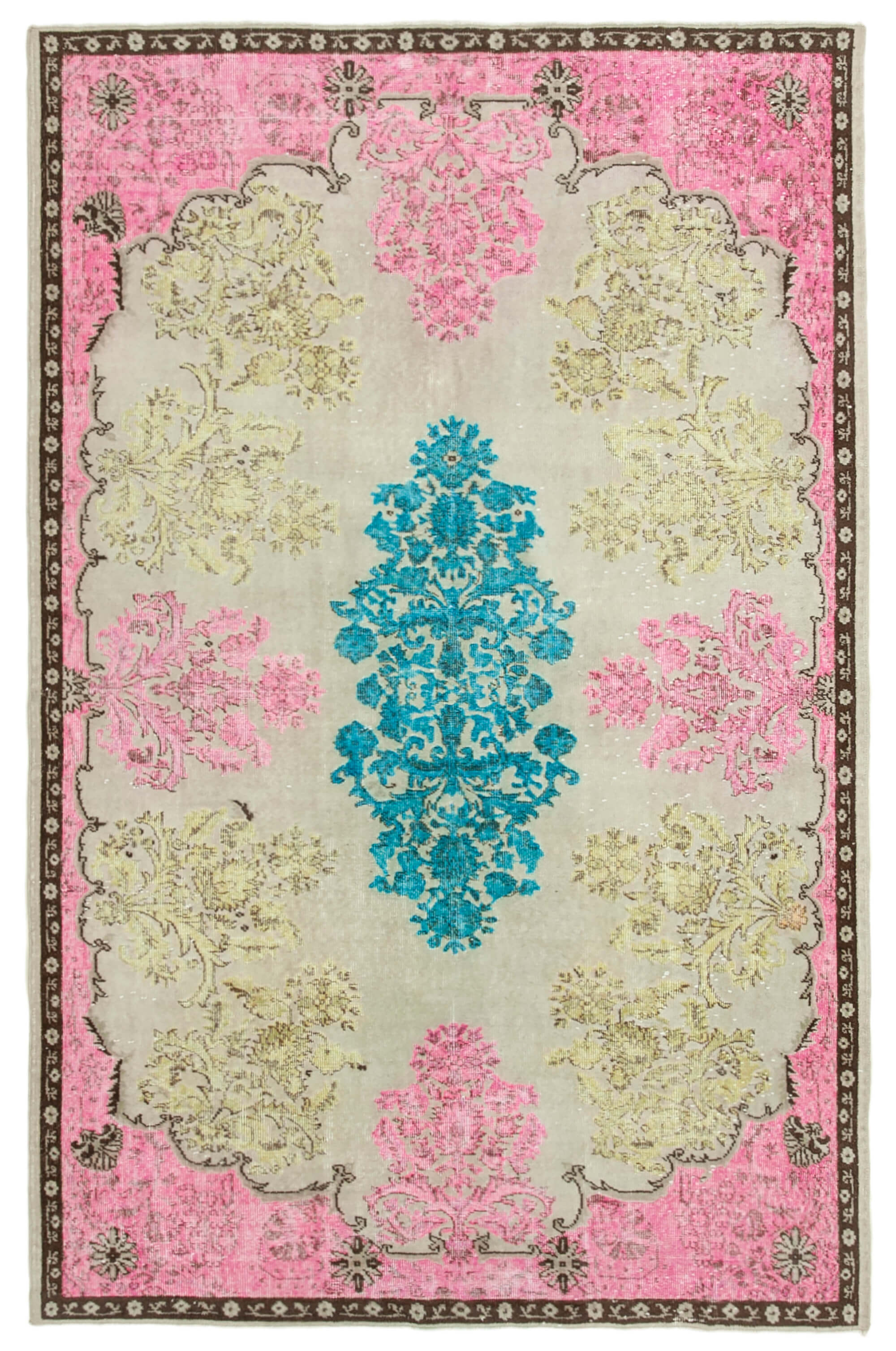 Hand-knotted unique anatolian 1980s 190 cm x 290 cm pink carpet