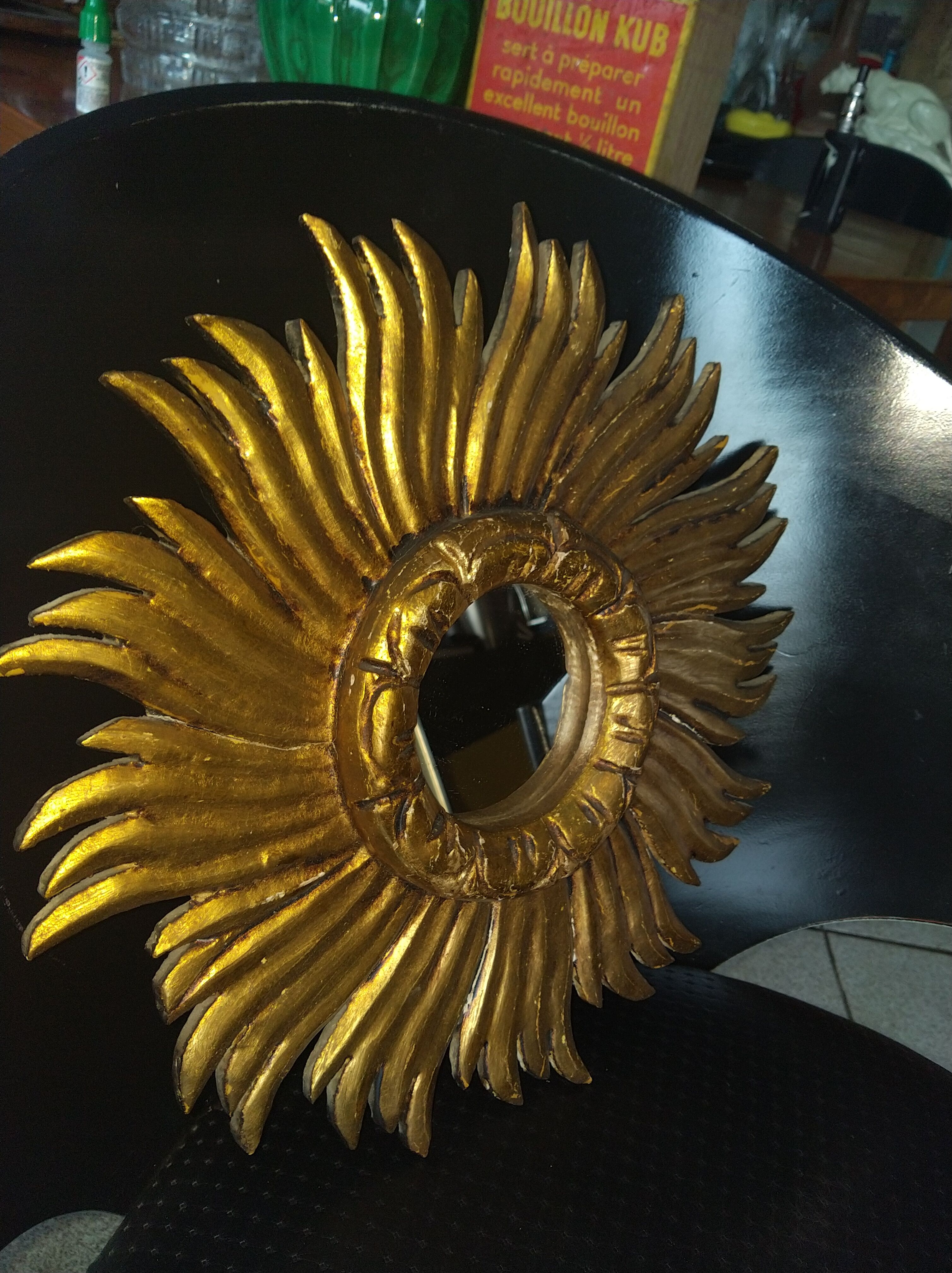 Golden wood sun mirror circa 1960