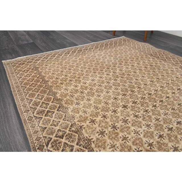 1970s Vintage Turkish Hand-Knotted Wool Cotton Beige Area Rug 149x226