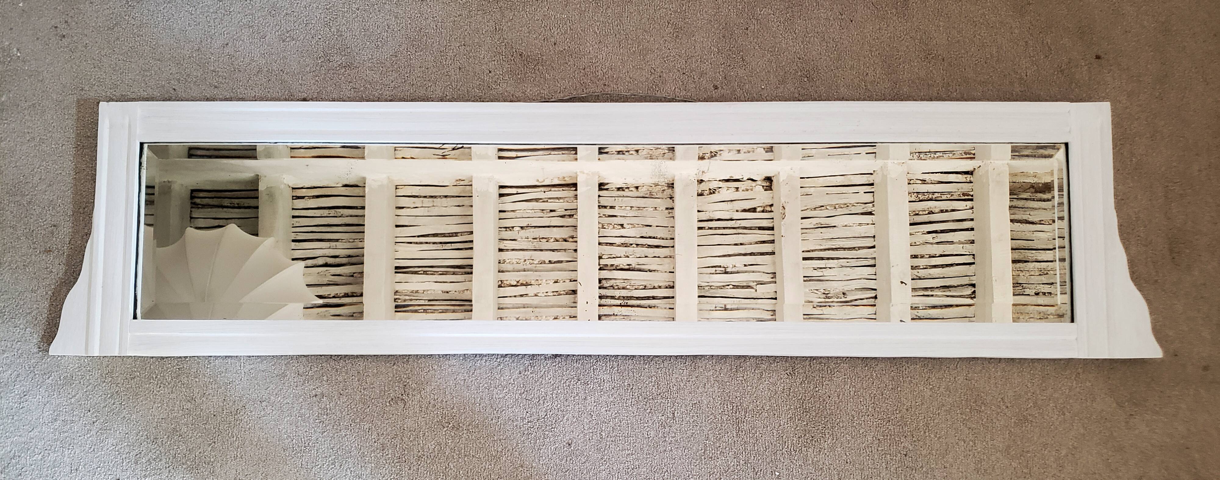 White art-deco mirror 134x32cm