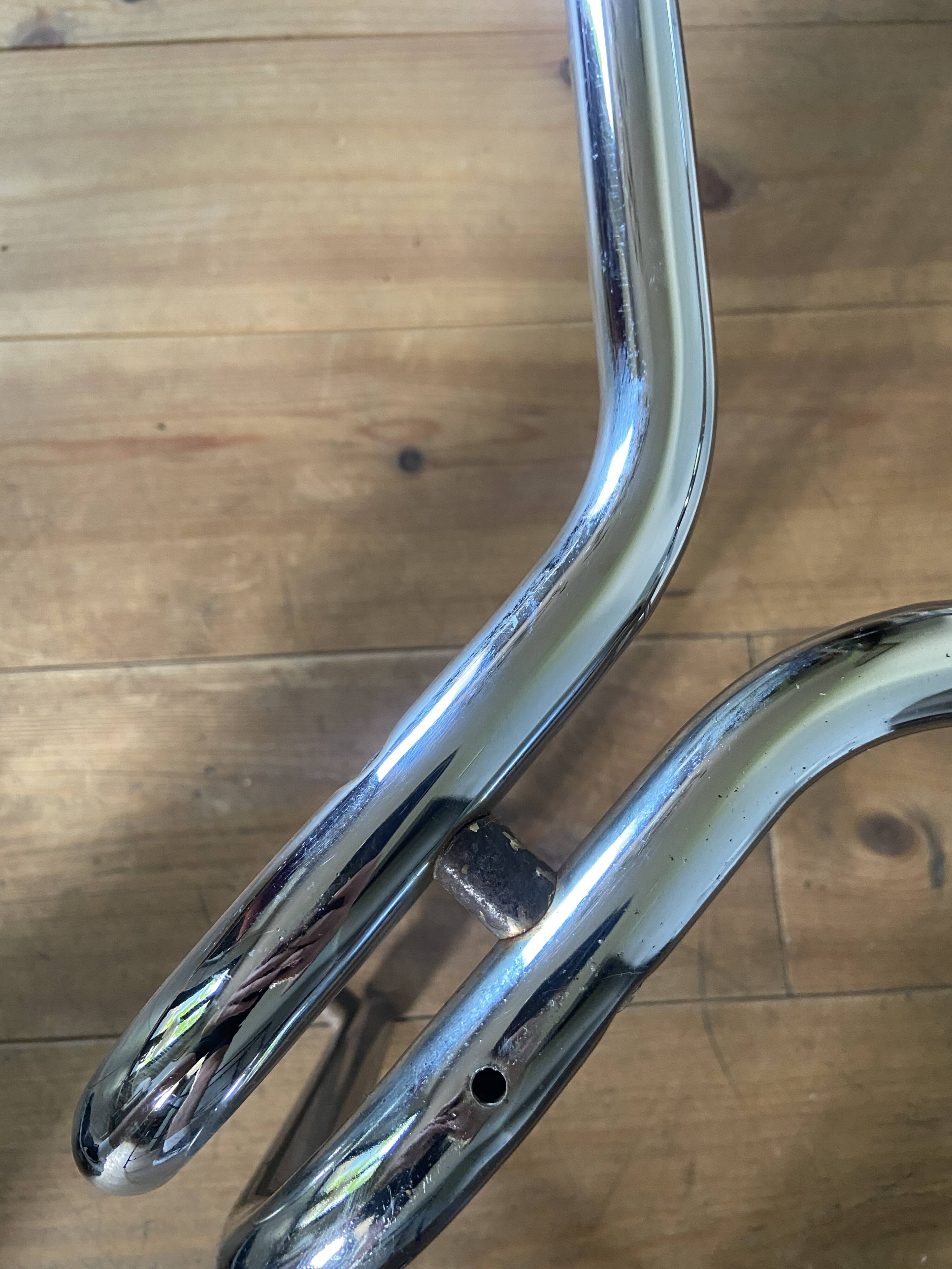 Vintage 70s table in tubular chrome and smoked glass
