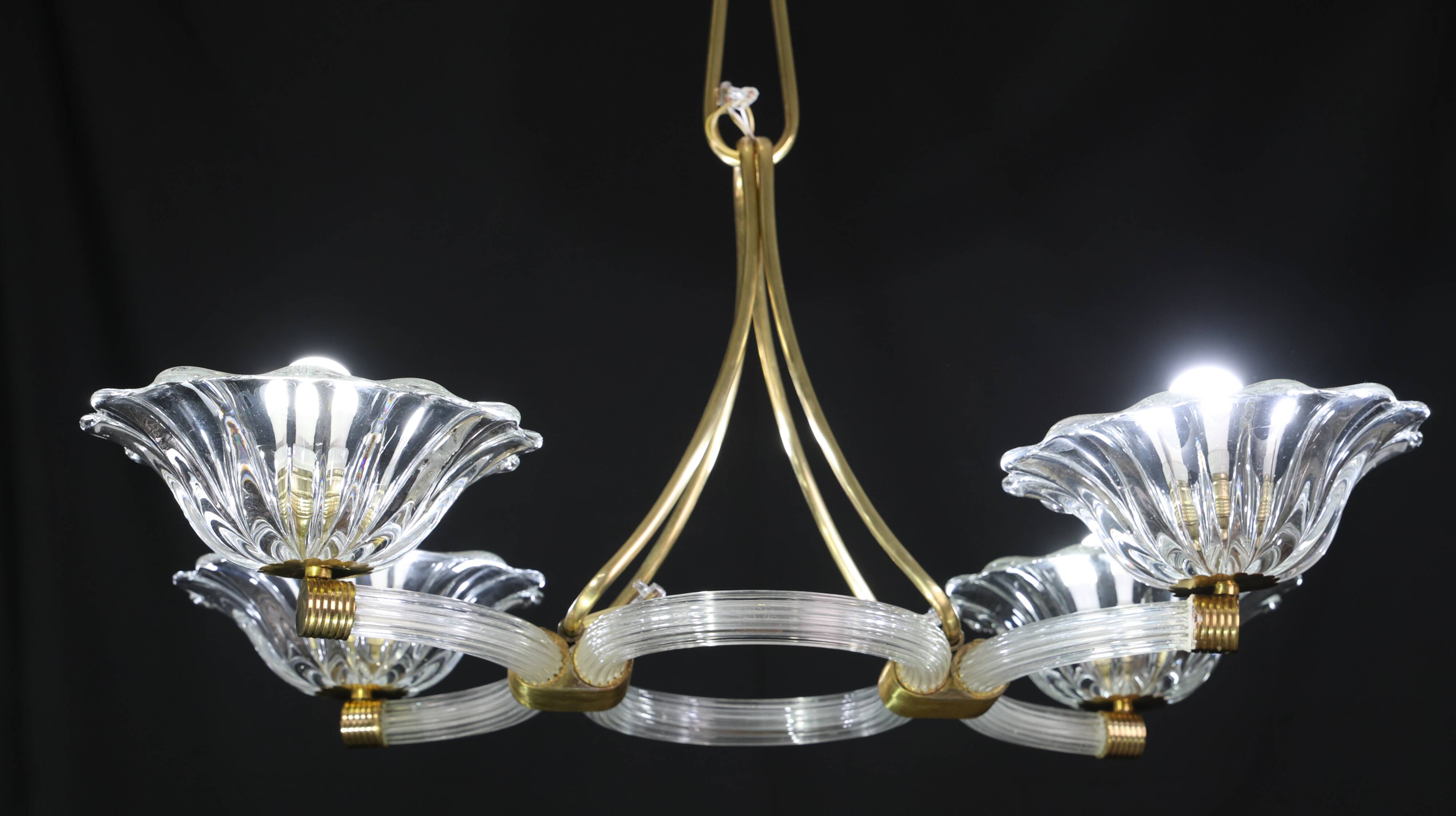Extraordinary Art Deco Murano Glass and Bronze Chandelier by Barovier&Toso, 1950