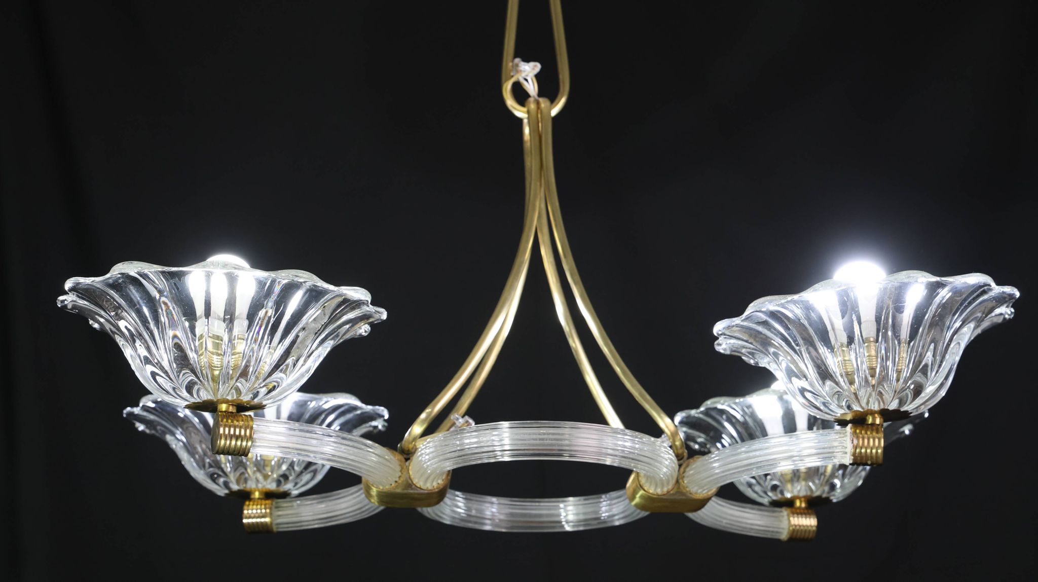 Extraordinary Art Deco Murano Glass and Bronze Chandelier by Barovier&Toso, 1950