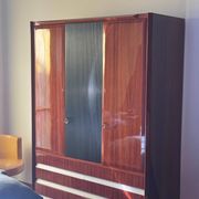 Vintage Italian Wardrobe, Walnut, Fluted Wood, Brass Feet 1950s italian