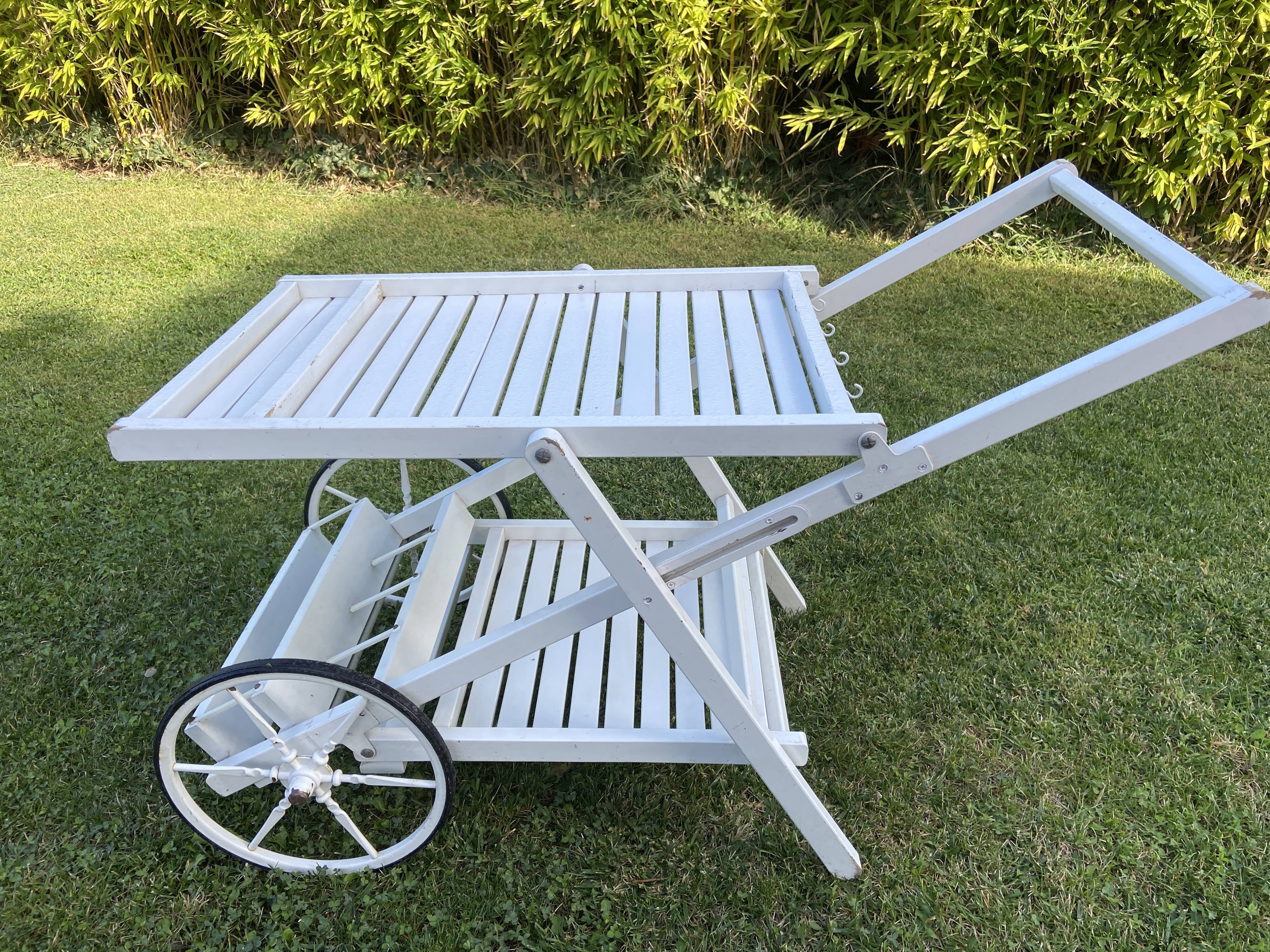 Service trolley terrace with wheels Desserte vintage bar Mid-century 1980