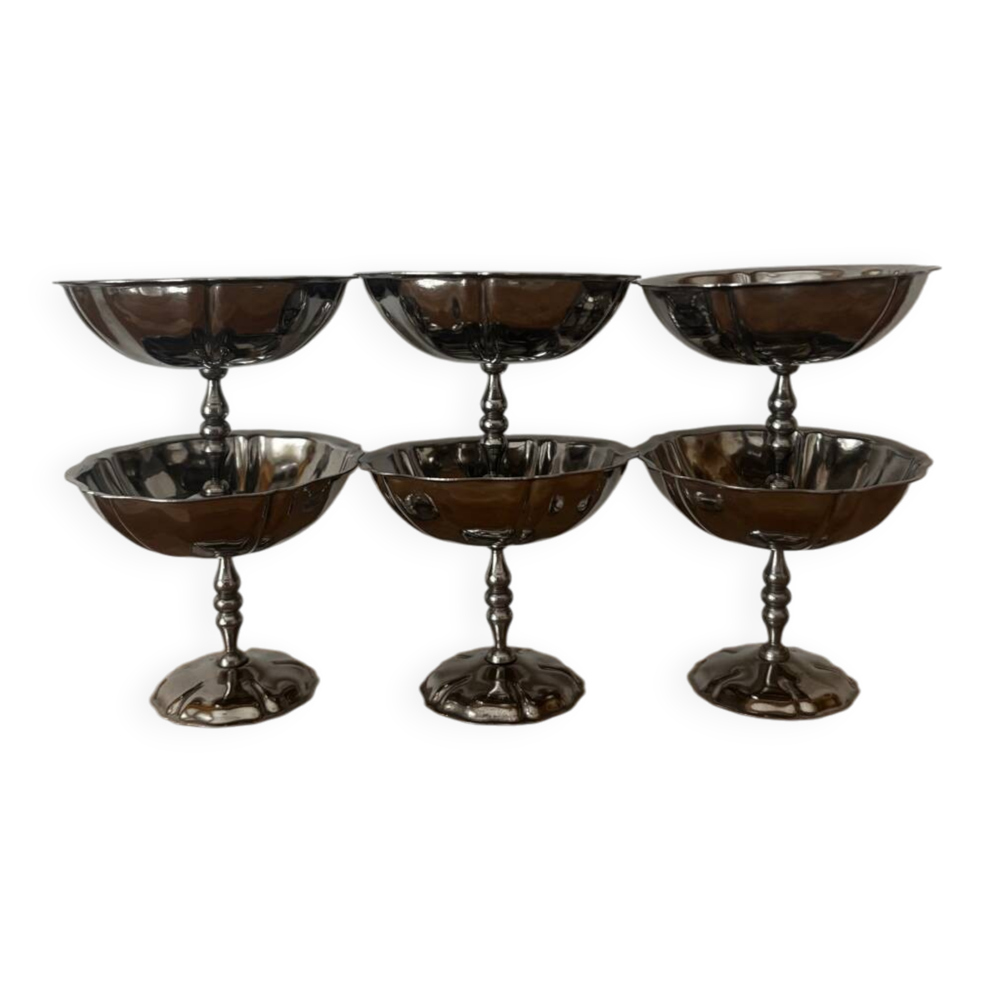 Vintage set of 6 finely engraved stainless steel bowls.