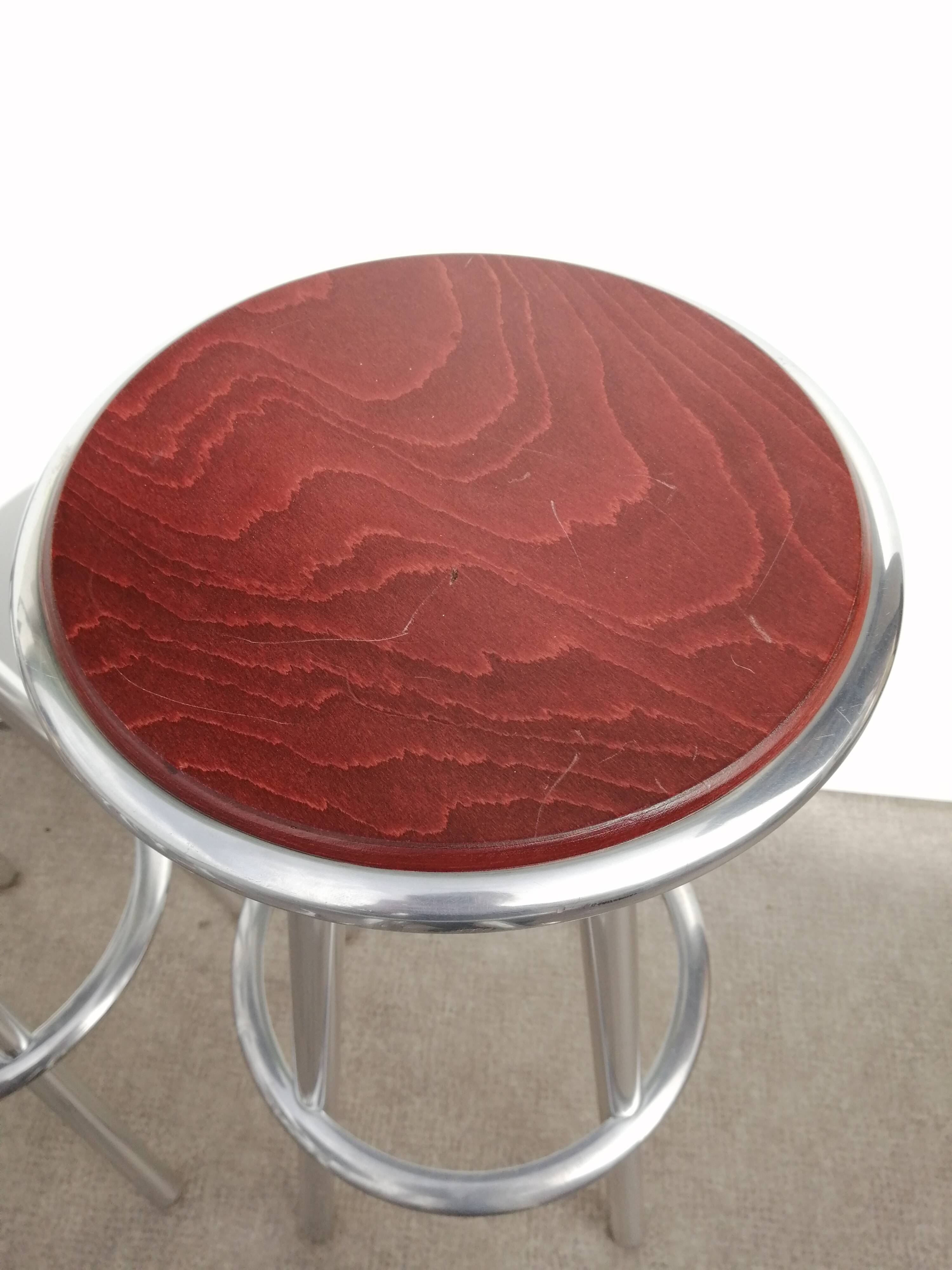 Set of 6 aluminum and wood bar stools in the Amat-3 style for Knoll, vintage 1990