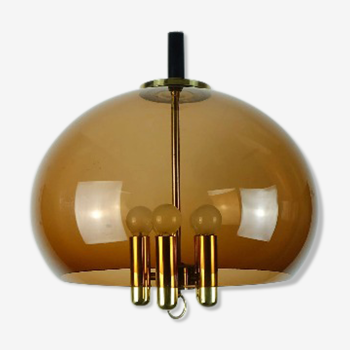 Vintage space age pendant brown acrylic and brass 1970s richard essig pendant lamp