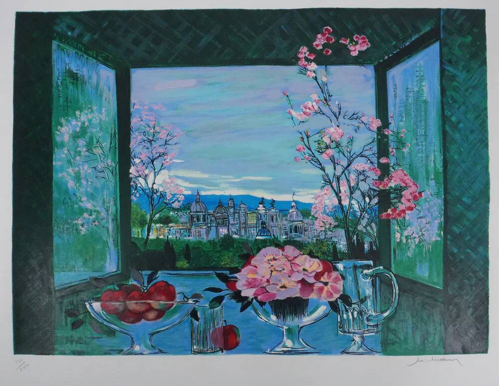 Michel Henry: Still life overlooking the city, original signed silkscreen print