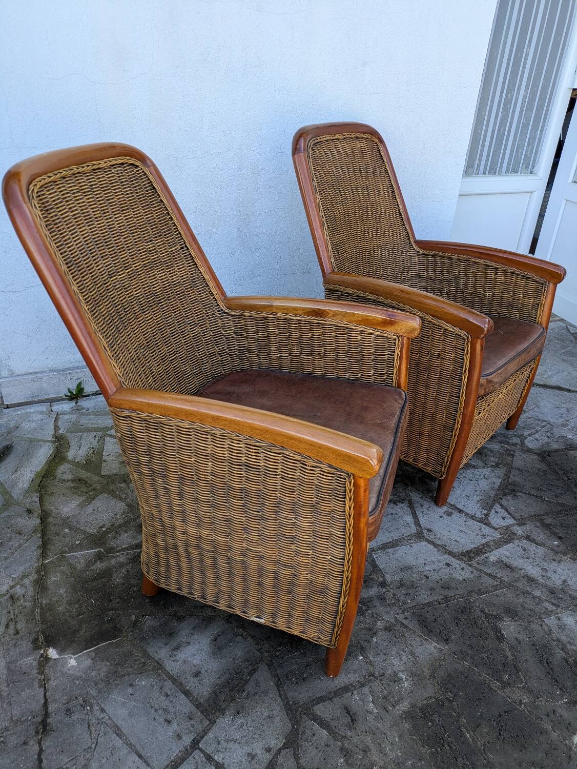 Pair of rattan armchairs
