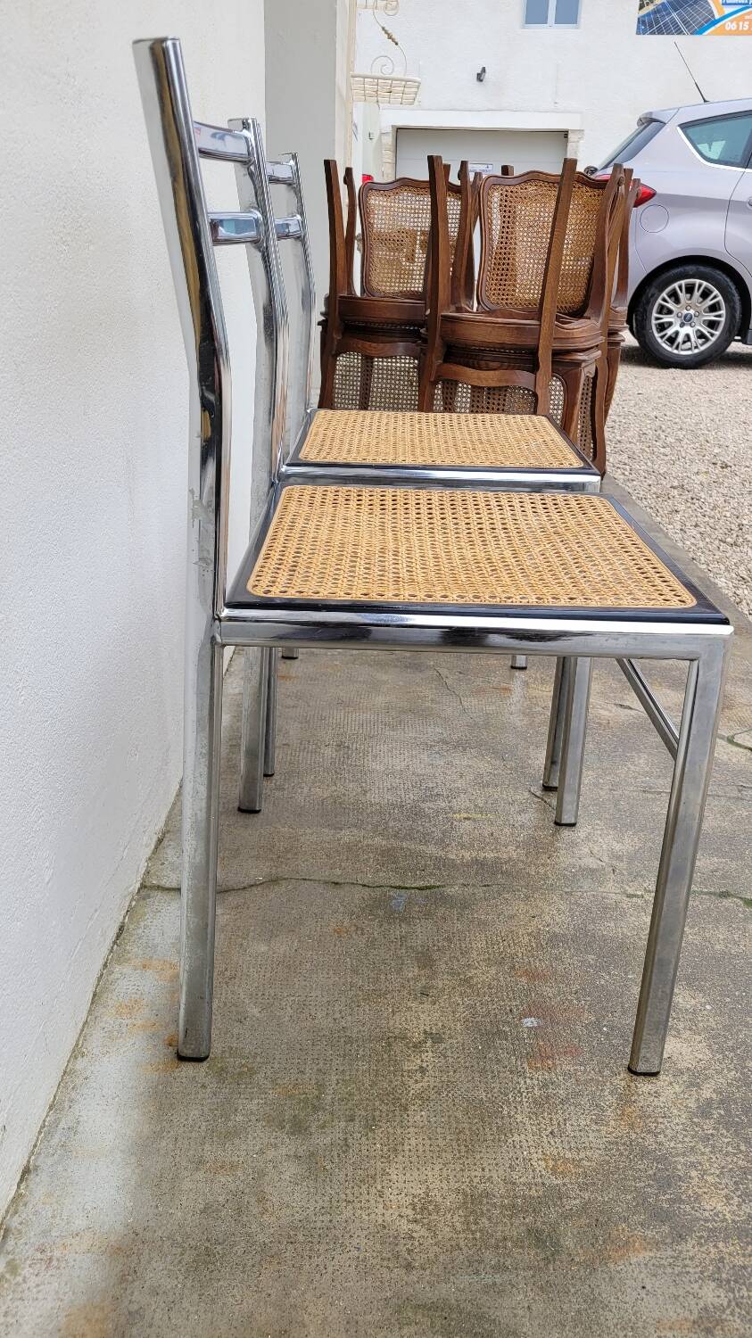 Paire de chaises en métal et cannage style Breuer ,1970