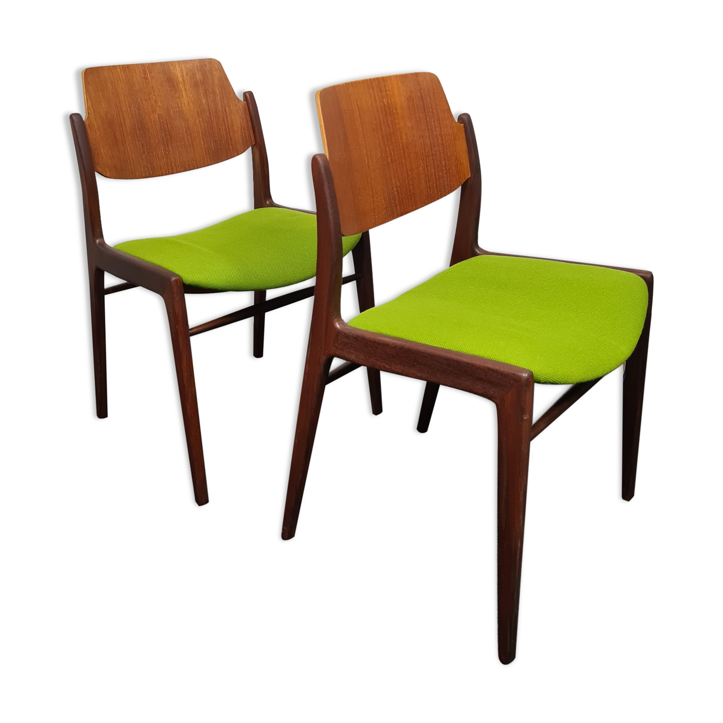 Two vintage teak dining chairs