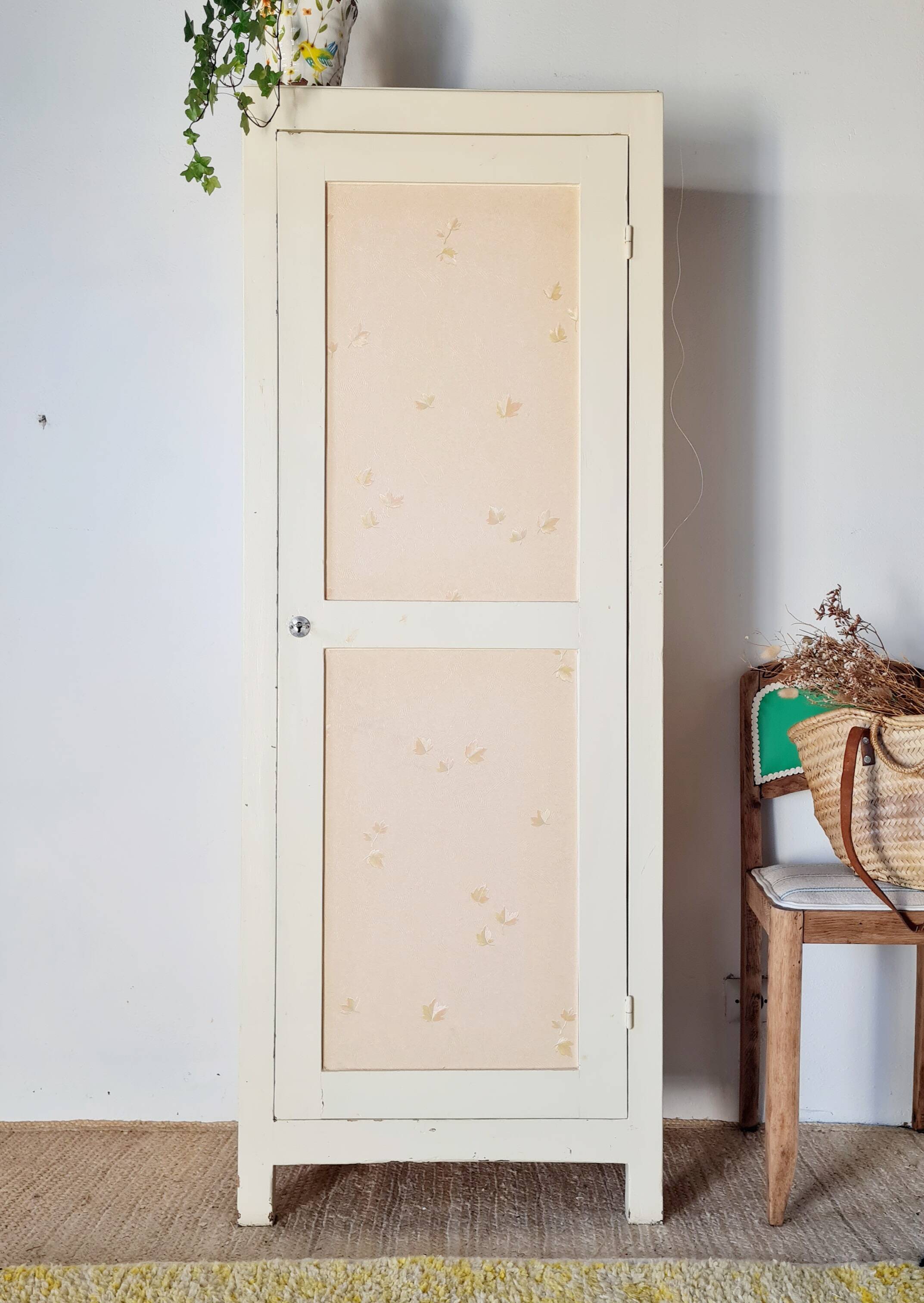 Antique Parisian bonnetière with a patina – vintage narrow wardrobe