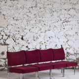 Set of 4 modernist burgundy armchairs, 1970.