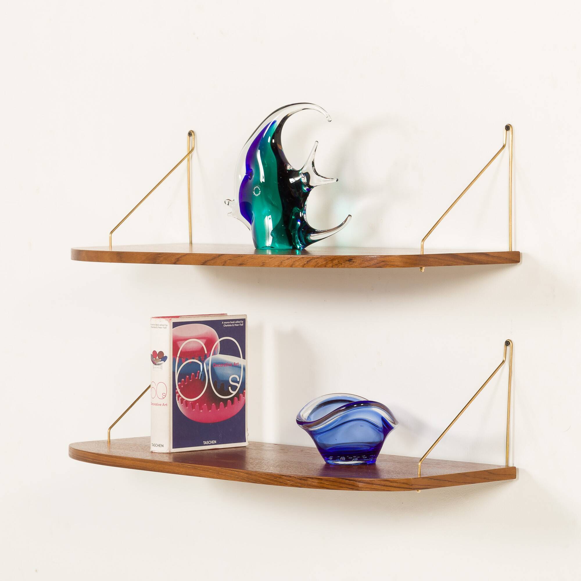 Danish extra deep teak floating shelves, set of 2