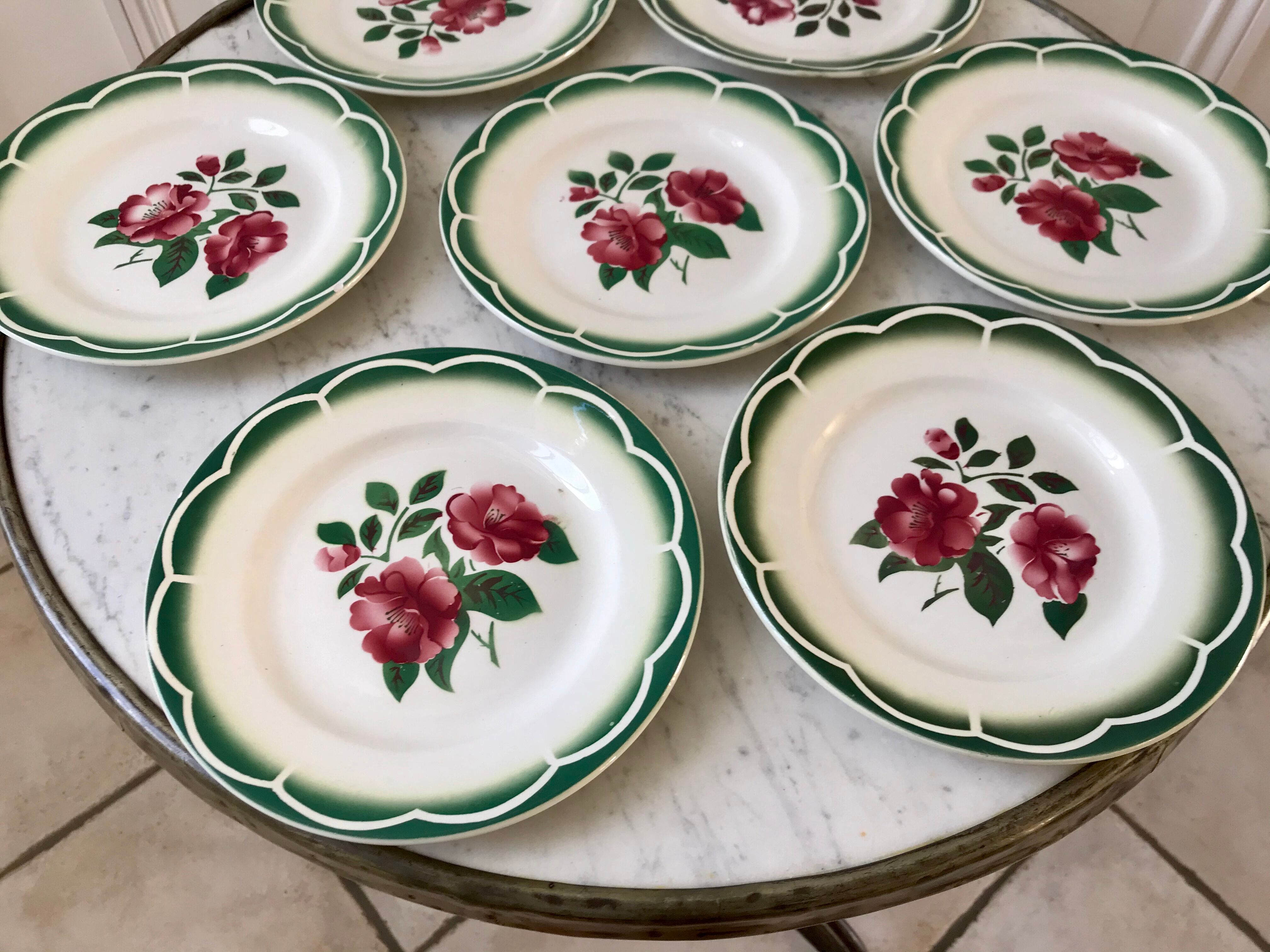 Set of 6 dessert plates Digoin Sarreguemines model "Mireille" years 30-40
