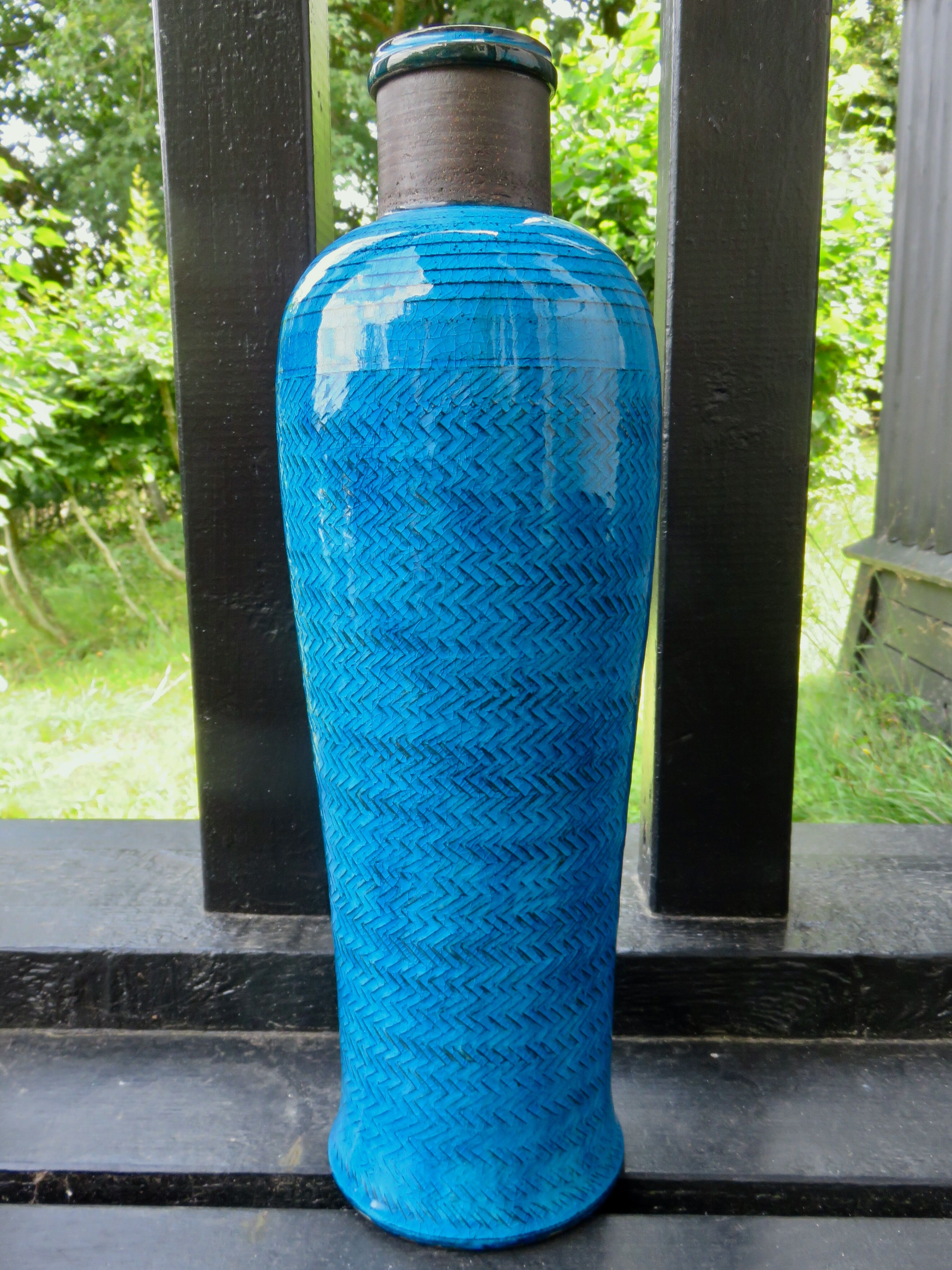 High vase turquoise bottle of Nils Khaler. Denmark 1965