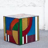 Multicolored stained glass Cube side table 50*50