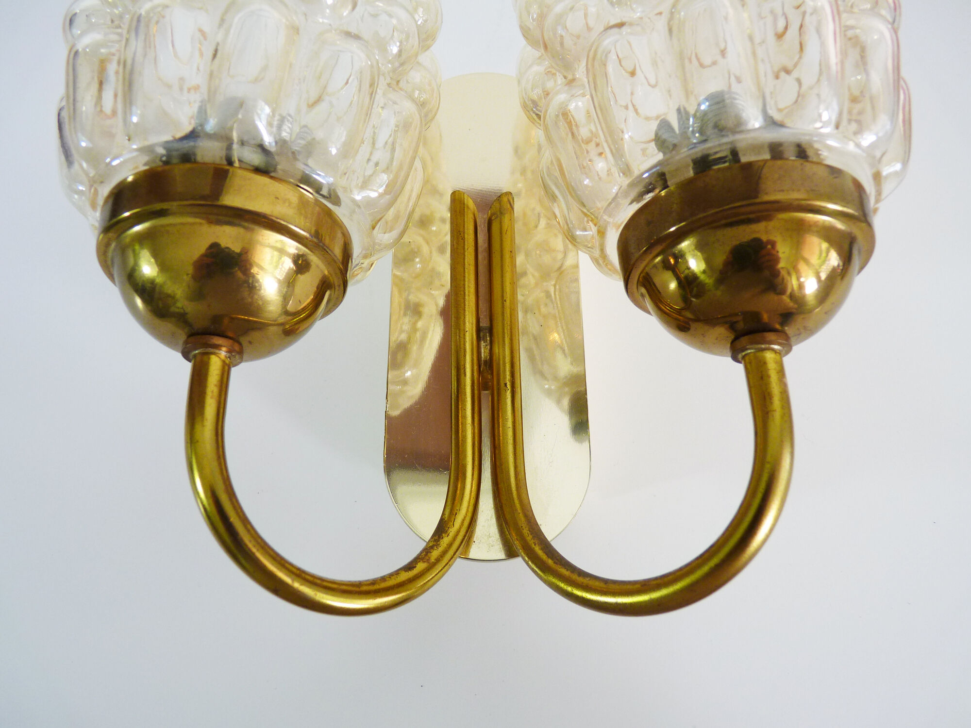 Graewe vintage wall applique double lights, amber bubble glasses. Year 50 60