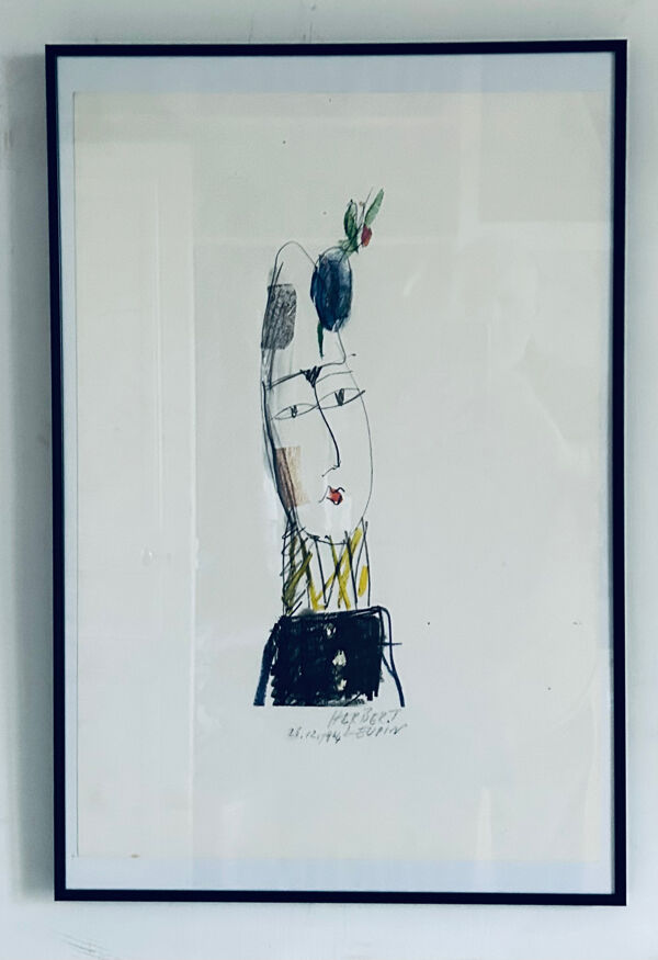 Lithographie originale « Clown Blanc » d'Herbert Leupin, 1964