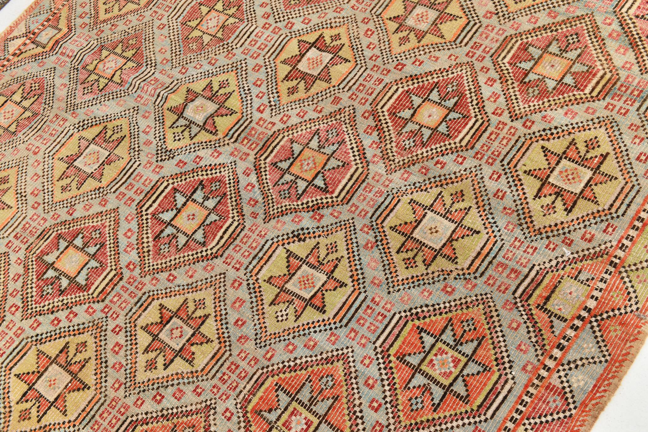 6x10 Pale Red Green Tribal Wool Kilim Rug, 189x300Cm