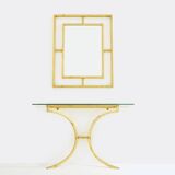 Console and mirror in gilded wrought iron by Robert Thibier, 1960s