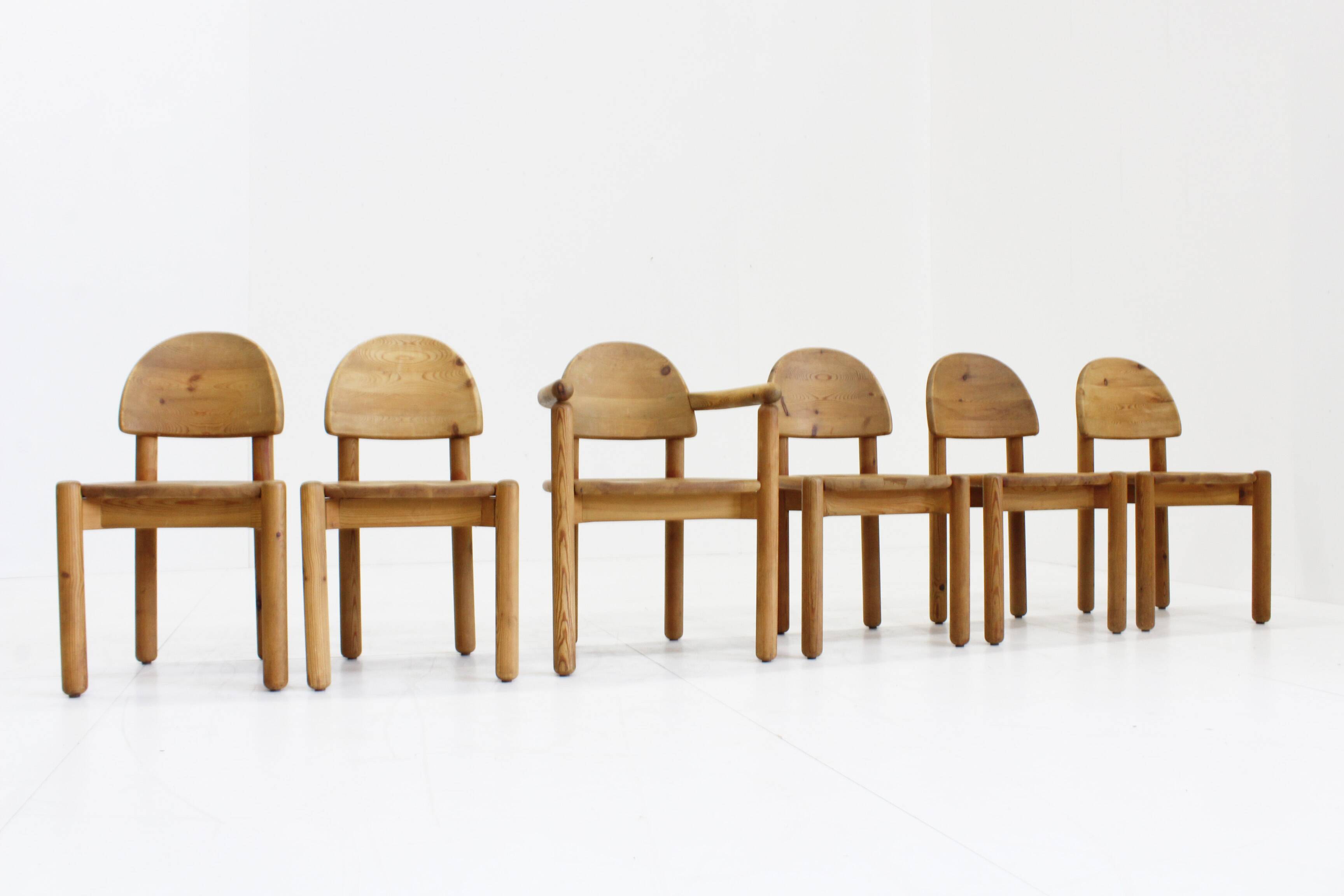 6 x Vintage Dining Room Chairs by Rainer Daumiller pine wood, Denmark, 1970
