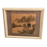 India ink drawing with red markings depicting a mountain landscape