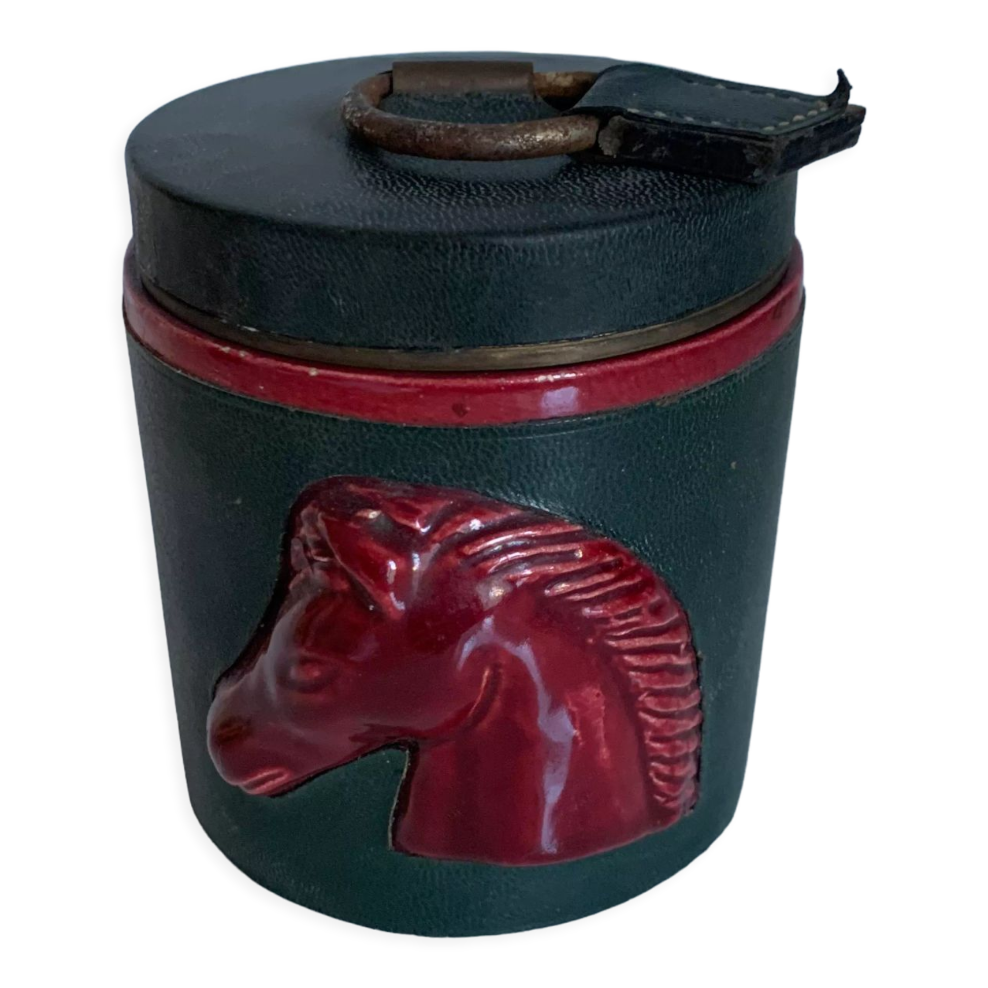 Vintage cigarette holder 1960 Longchamp leather horse - 11 x 10 cm