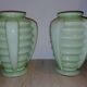 Set of two Art Deco uranium opaline skyscraper vases.