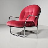 Pink velvet and chrome chaise longue Carlo de Carli for Cinova