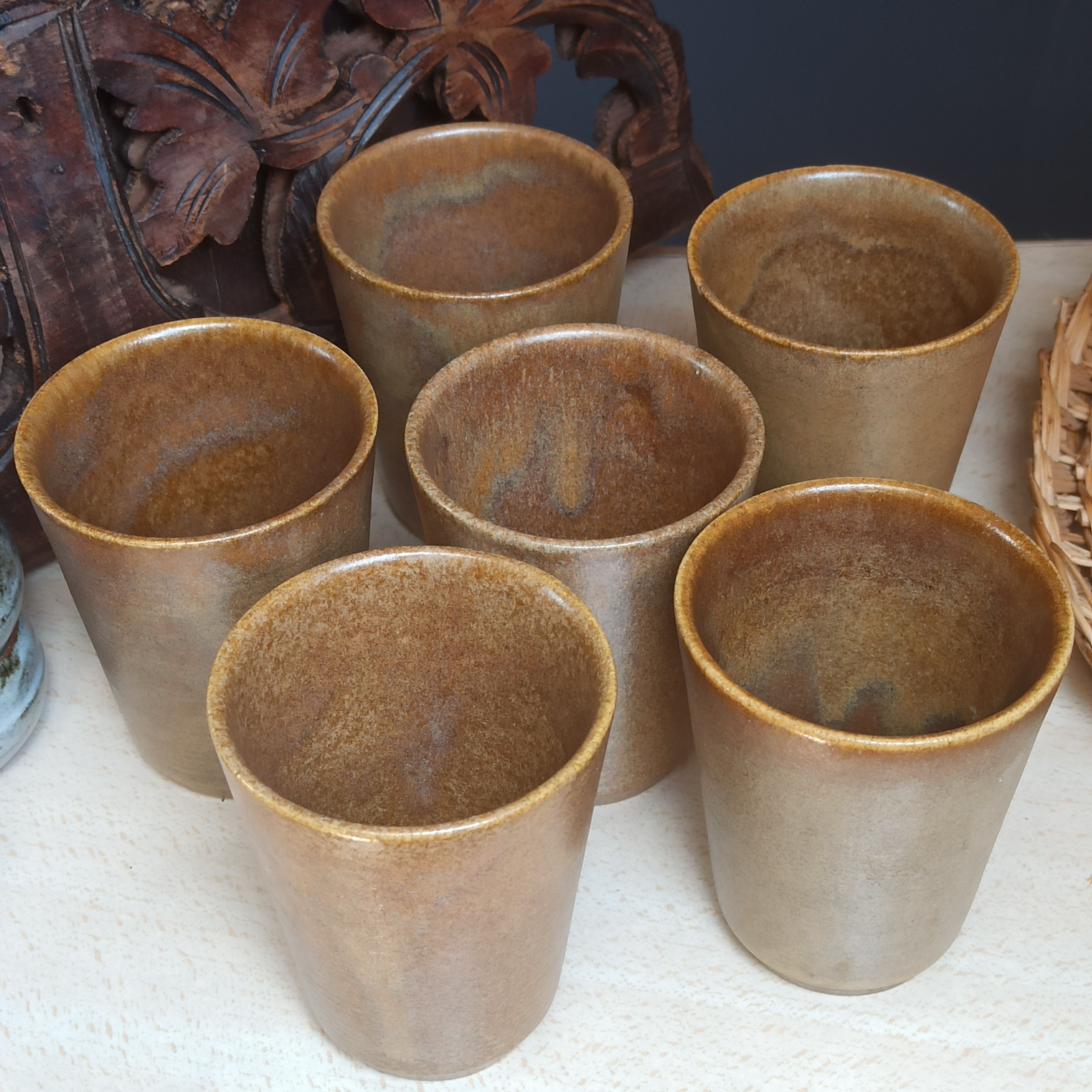 6 Cups cups in vintage Digoin sandstone
