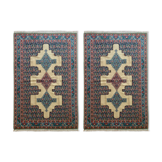 Pair Of Flatwoven Area Rug Handmade Flatwoven Beige Blue Wool Kilim Rug 163x245cm