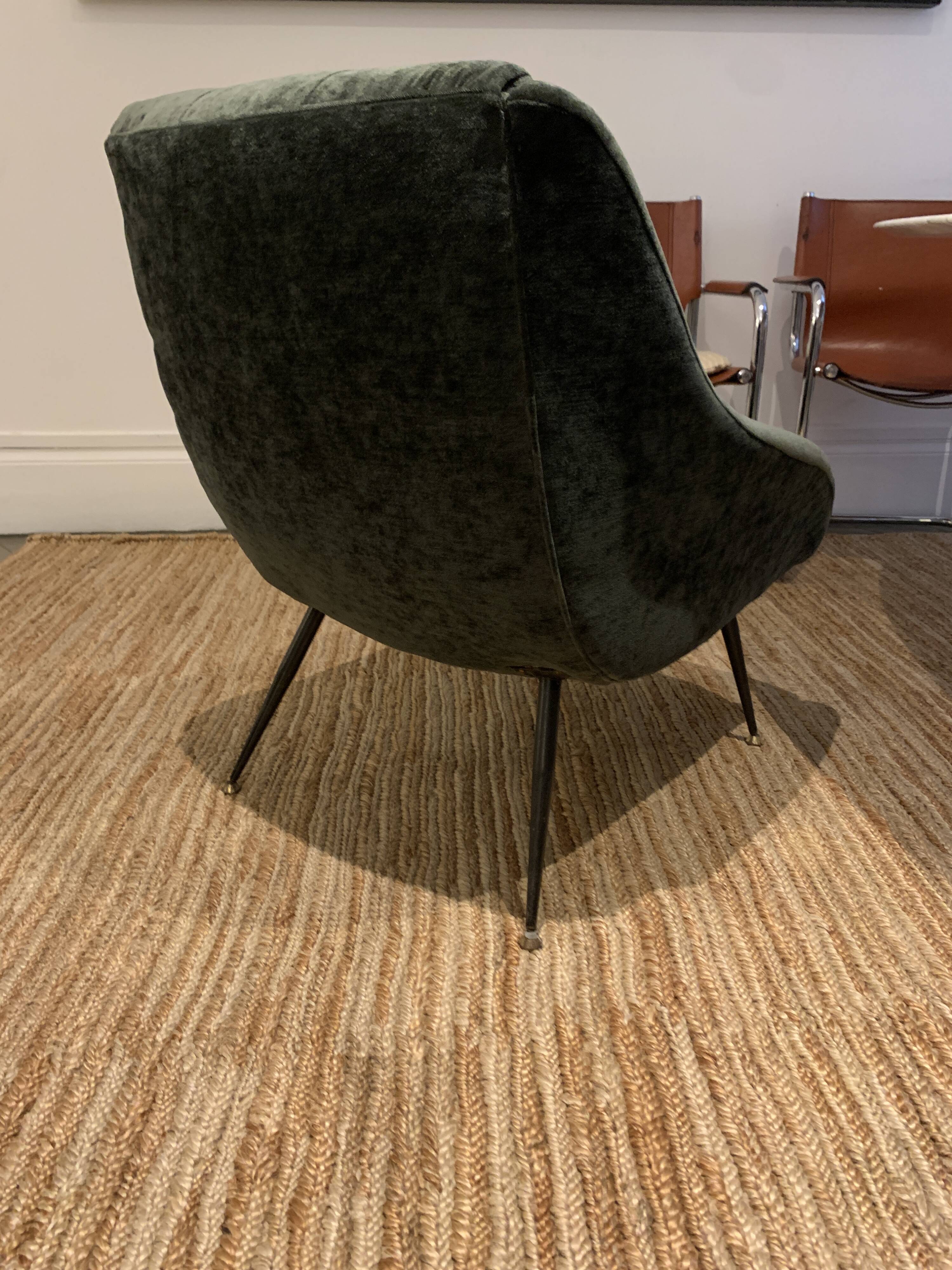 Fauteuil italien 1950' restauré velours anthracite