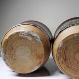 A pair of vintage stoneware pots from the 80s-90s with a Japanese style, signed handmade pottery.