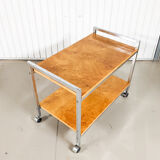 Vintage rolling side table in elm burl and chrome, 1970s