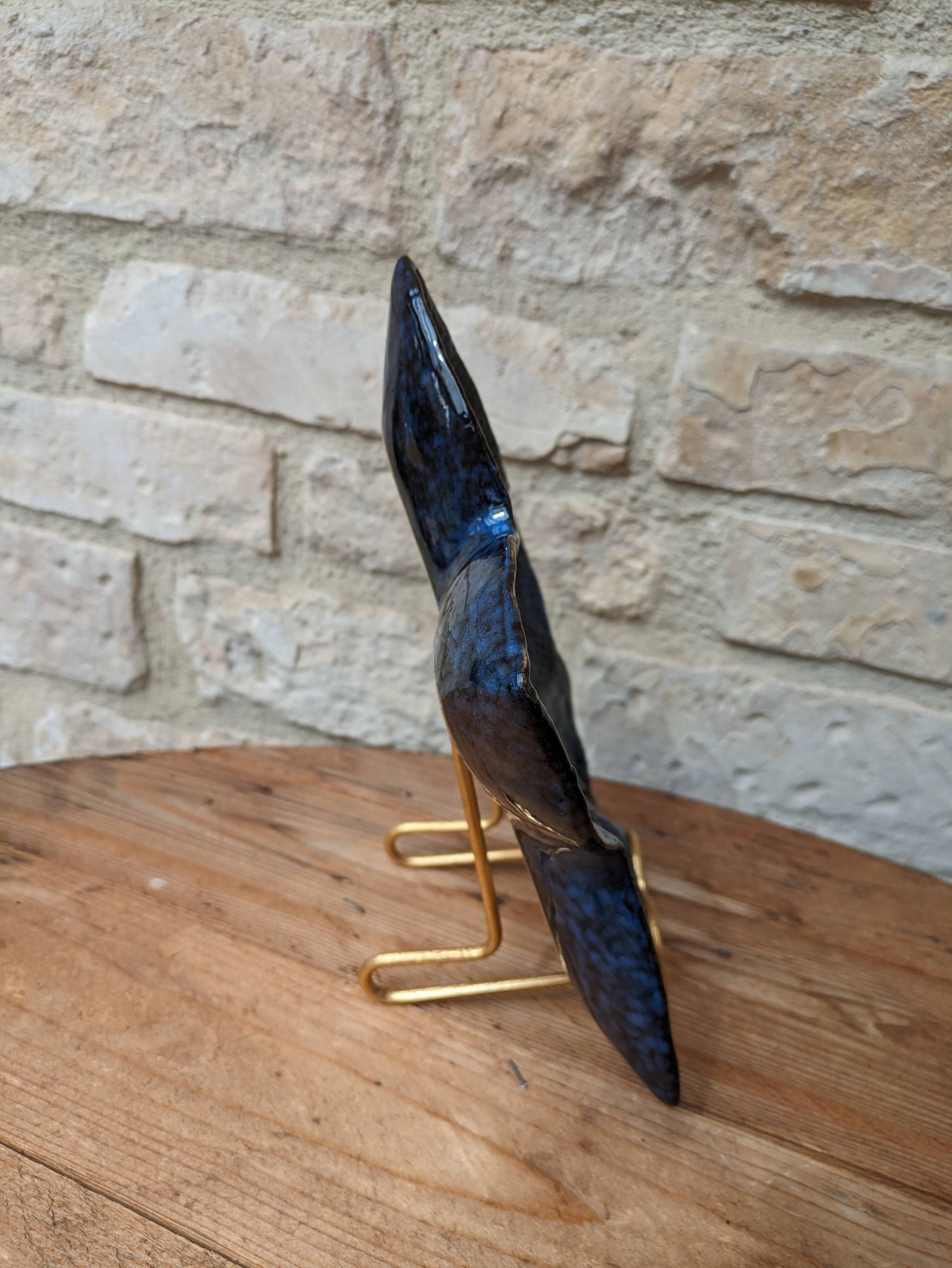 Blue ceramic starfish shaped flat plate